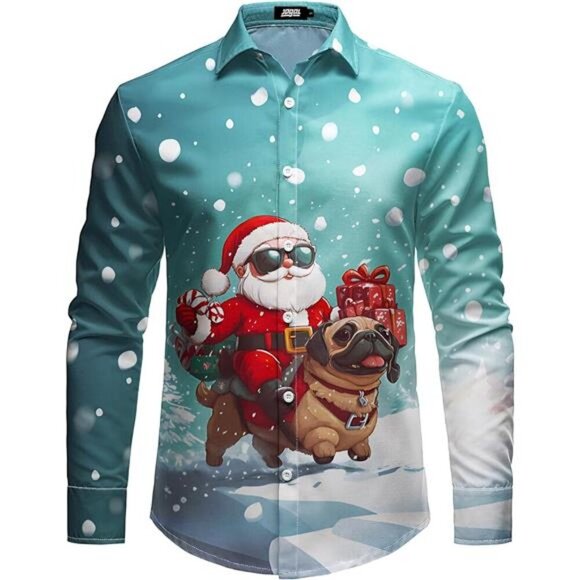 NWT Men's Azure Turkey Santa Claus Long Sleeve Button Down Shirt Christmas Party